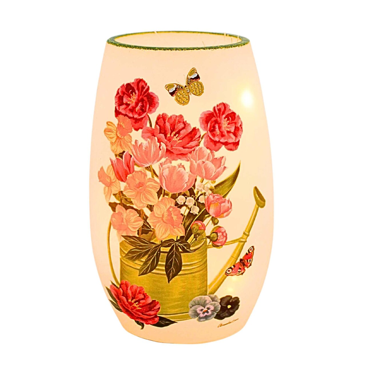 Stony Creek 5.0 Inch Botanicals Pre-Lit Small Vase Spring Lighted Glass Accent , Led Spring Summer